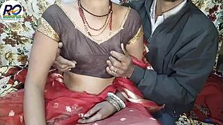 great sex with bhabhi in red saree squeezing boobs and ass fucking