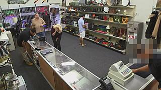 Young woman intensely sucks and fucks in shop
