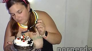 nasty slut scarlett eats 11 loads on birthday cake at arcade party