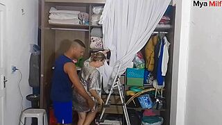 Is the stepson fucking his stepmother right on the stairs?