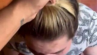 OMG, this slut takes double cum and puke! 😱💦