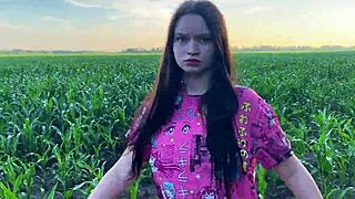 stepsister got nervous in the cornfield and found comfort in her stepbrothers big cock