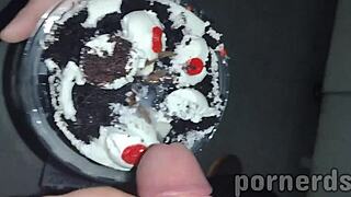 nasty slut scarlett eats 11 loads on birthday cake at arcade party