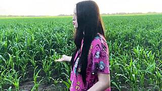 stepsister got nervous in the cornfield and found comfort in her stepbrothers big cock