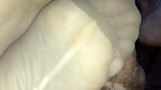 Cum fills nylons after stocking footjob