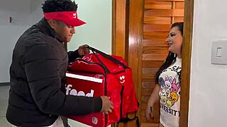 Pretending to lose my wallet, I lured the delivery guy inside, couldn't resist the hot young stud, and offered my ASS up for payment.