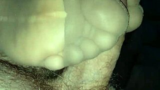 Cum fills nylons after stocking footjob