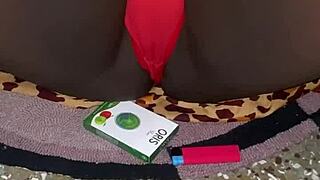 Red Thong Tease In Bedroom