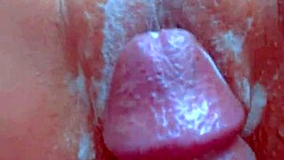 This desi college girl was rubbing her pussy to orgasm in close-up, then got an external creampie from a big cock.