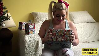 british plumper squirting for santa in rough cowgirl riding with dildo and cum in mouth