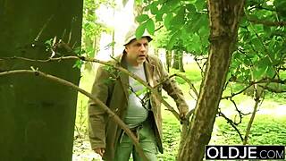 narrative of beautiful young girl hardcore fucking grandpa in the forest with facial cum