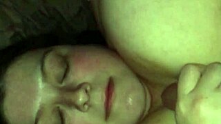 cumming in wife's face during slowmo handjob with huge 42f big tits