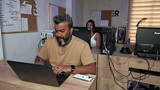 Busty secretary earns bonus pleasing boss's son