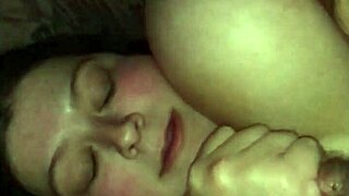 cumming in wife's face during slowmo handjob with huge 42f big tits