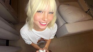 Hot blonde demonstrates tight pussy fucking under the grass.