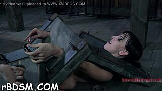 Beauty discovers pleasure in her cum-hole while trapped inside the cage