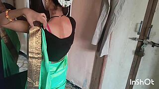 My Village Bhabhi Shivani in Green Saree Teasing and Stripping