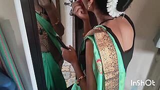 My Village Bhabhi Shivani in Green Saree Teasing and Stripping