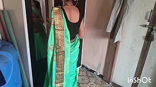 My Village Bhabhi Shivani in Green Saree Teasing and Stripping