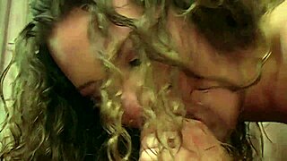 The curly-haired brunette says, 'Stretch my holes wide with double penetration.'