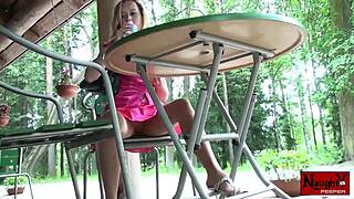 Hot Babe Lets You Look Upskirt At Her Panty & Nylons!