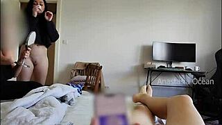 my step mom and i are getting ready for going out and my husband is relaxing and showing off his cock