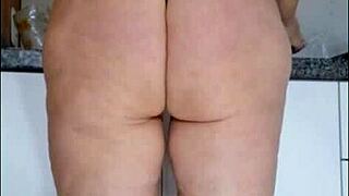 Hidden Camera Catches Stepmom In Kitchen In Panties And See-Through Blouse