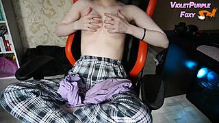 virgin plays with nipples to orgasm home alone