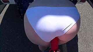girlfriend with strap-on fucks milf's fat booty on road near car - mature lesbians pov outdoors?