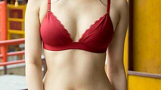 chinese lingerie models in chinatown showcasing cute outfits and barefoot poses