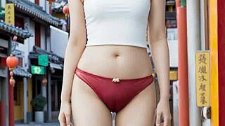 唐人街中国内衣模特秀可爱套装光脚姿势