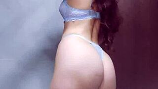 BLUE LINGERIE TEASING YOU BOOTY CLAPPING WITH BRUNETTE IN GLASSES AND TATTOOS