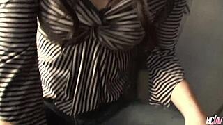 Japanese milf kaede kuroki takes dick through her ripped jeans and gets creampie.