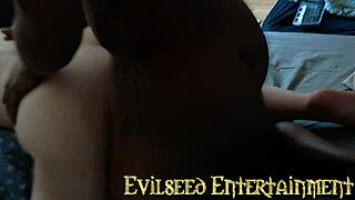 in this interracial doggy story, big black cock pounds bent over ass for creampie