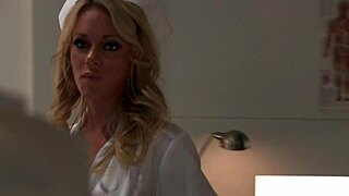 Fishnetted blondes Paige Ashley and Sunny Lane with BIG BOOBS in FFM threesome