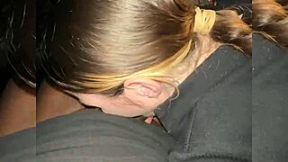 Little 18+ amateur gets too horny from sucking dick in homemade interracial scene.