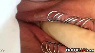 horny babe toys her pierced pussy 😈