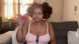 this chubby girl is drinking coke, burping, and farting in homemade video