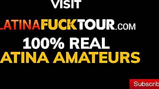 Young Latina with big booty gets facial after deepthroat