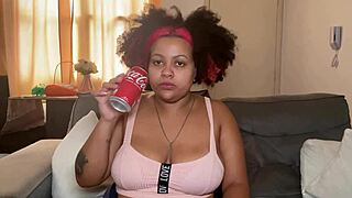 this chubby girl is drinking coke, burping, and farting in homemade video