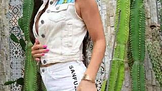 Girl flashes in public wearing hot white jeans