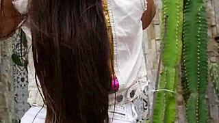 Girl flashes in public wearing hot white jeans