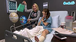 Horny Big Tits Milf Intensely Masturbates On Hospital Bed, Gives Stranger Handjob With Cum On Tits