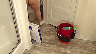 Busty BBW Maid Flashes Pussy in Shower