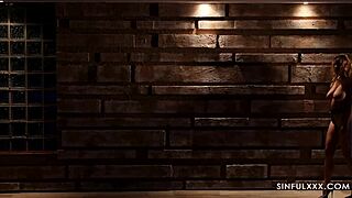 Unfaithful wife breaks her chastity belt, fingering herself blindfolded