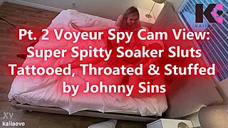 Pt 2 voyeur spy cam view super spitty soaker sluts tattooed throated & stuffed
