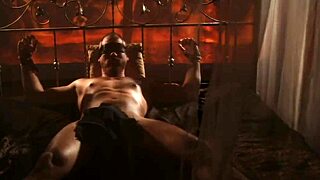 Unfaithful wife breaks her chastity belt, fingering herself blindfolded