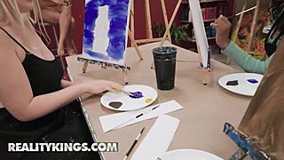 kinky blonde emma shay waits for ART CLASS BREAK TO RIDE oliver's DICK hard