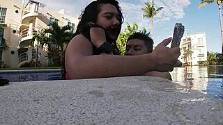 bbw with huge natural tits rides to poolside creampie bliss