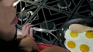 cooking breakfast? stepmom just dropped to her knees and deepthroated my throbbing cock whole 😏🍳💦